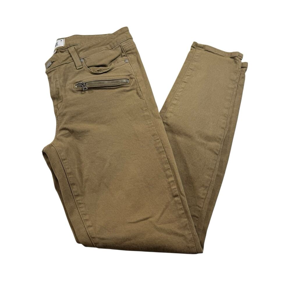PAIGE Indio Zip Moto Skinny Jeans Olive Green Women’s Mid Rise Stretch Denim 31